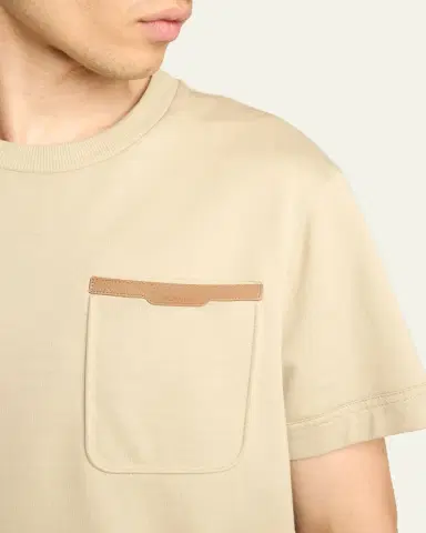 Moncler Men's Leather-Trim Pocket Cotton T-Shirt | Thumbnail 5 Moncler Men's Leather-Trim Pocket Cotton T-Shirt | Thumbnail 5