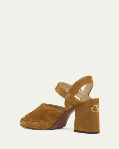 Valentino Garavani 100mm Fawcette VLogo Suede Platform Sandals | Thumbnail 2 Valentino Garavani 100mm Fawcette VLogo Suede Platform Sandals | Thumbnail 2