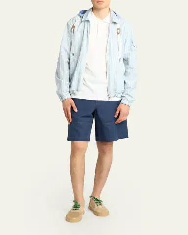 Moncler Men's Havas Stripe Full-Zip Hooded Shirt Jacket | Thumbnail 2