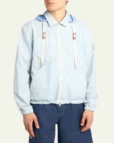 Moncler Men's Havas Stripe Full-Zip Hooded Shirt Jacket | Thumbnail 4
