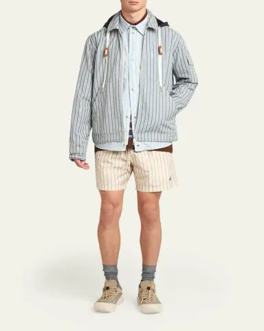 Moncler Men's Havas Stripe Full-Zip Hooded Shirt Jacket | Thumbnail 5