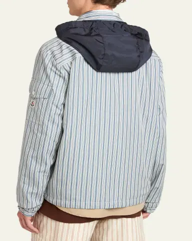 Moncler Men's Havas Stripe Full-Zip Hooded Shirt Jacket | Thumbnail 6