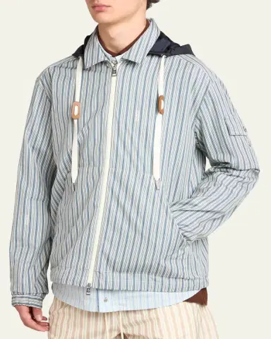 Moncler Men's Havas Stripe Full-Zip Hooded Shirt Jacket | Thumbnail 7