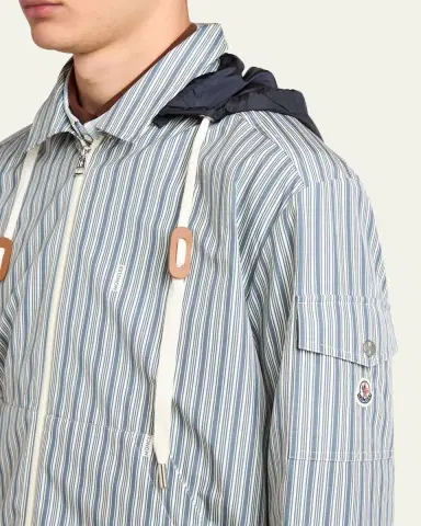 Moncler Men's Havas Stripe Full-Zip Hooded Shirt Jacket | Thumbnail 8