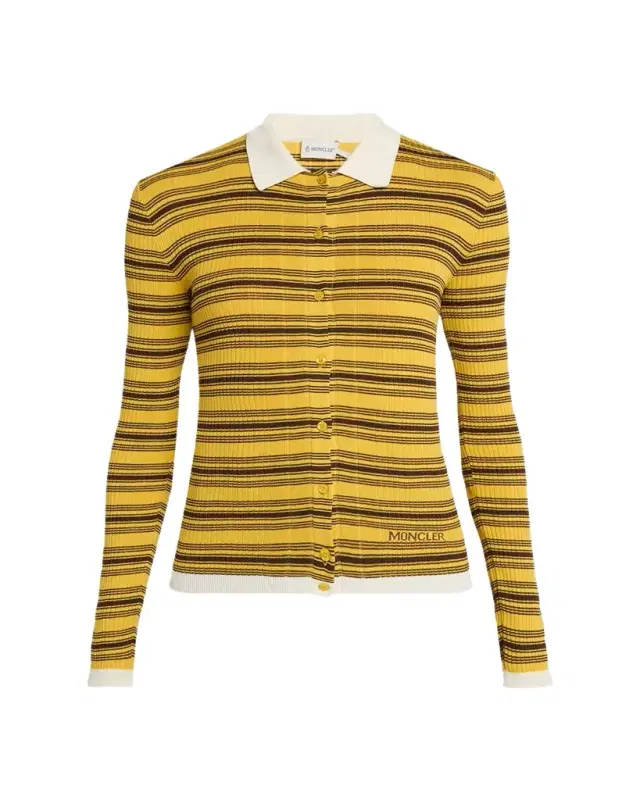 Stripe Long-Sleeve Polo Cardigan