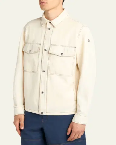 Moncler Men's Watagua Cotton and Flax Snap-Front Shirt Jacket | Thumbnail 4 Moncler Men's Watagua Cotton and Flax Snap-Front Shirt Jacket | Thumbnail 4