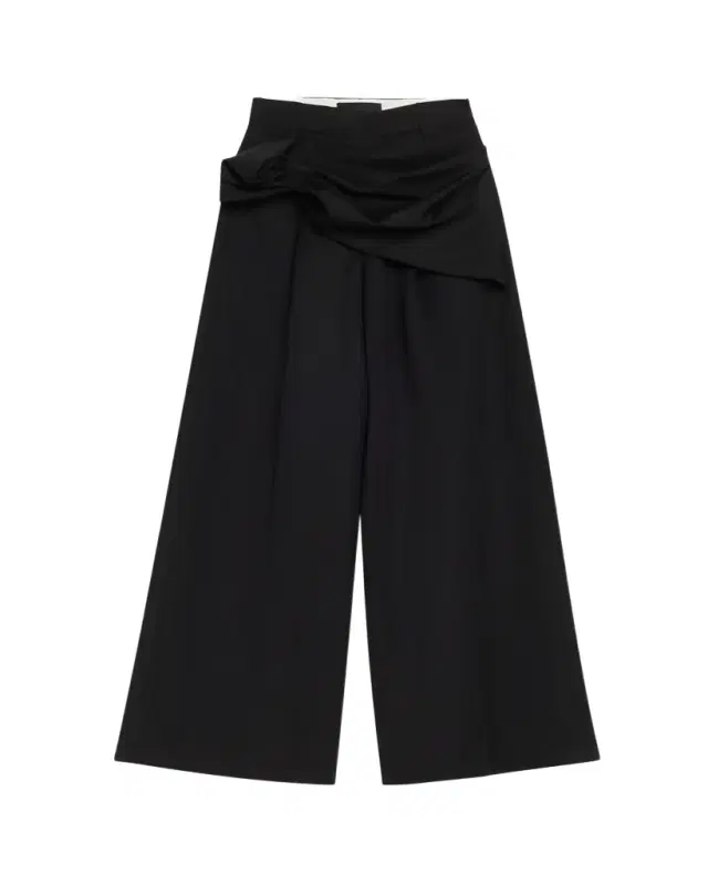 Gathered Drape Wide-Leg Trousers