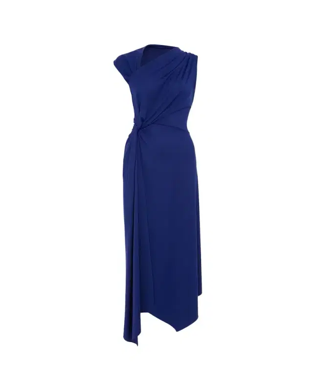Sleeveless Twisted Asymmetric Midi Dress