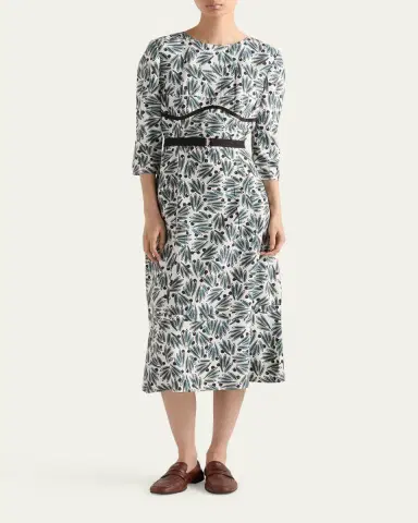 Prada Floral Print Pongé 3/4-Sleeve Midi Dress | Thumbnail 2