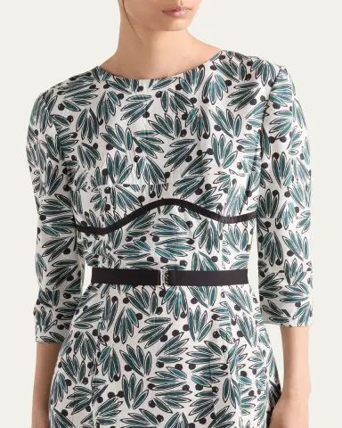 Prada Floral Print Pongé 3/4-Sleeve Midi Dress | Thumbnail 4