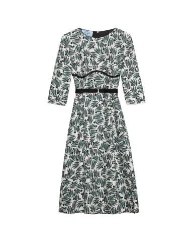 Prada Floral Print Pongé 3/4-Sleeve Midi Dress | Thumbnail 1