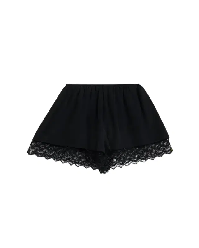 Lace Trim Silk Pull-On Shorts