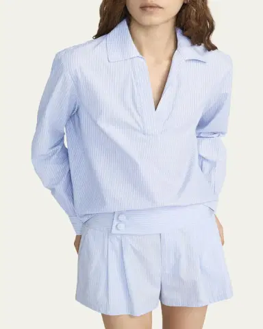 Frame The Striped Long-Sleeve Popover Shirt | Thumbnail 4