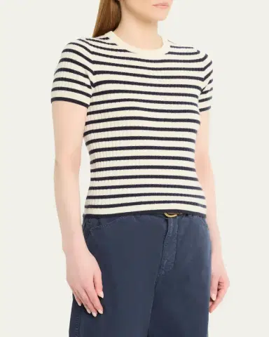 Nili Lotan Alita Striped Cashmere Rib Short-Sleeve Sweater | Thumbnail 4 Nili Lotan Alita Striped Cashmere Rib Short-Sleeve Sweater | Thumbnail 4
