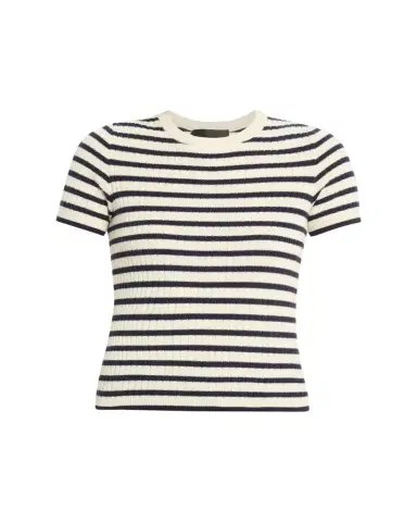 Nili Lotan Alita Striped Cashmere Rib Short-Sleeve Sweater | Thumbnail 1 Nili Lotan Alita Striped Cashmere Rib Short-Sleeve Sweater | Thumbnail 1