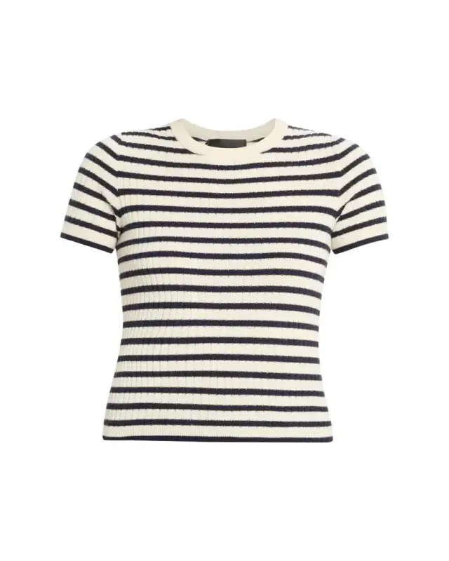Nili Lotan Alita Striped Cashmere Rib Short-Sleeve Sweater