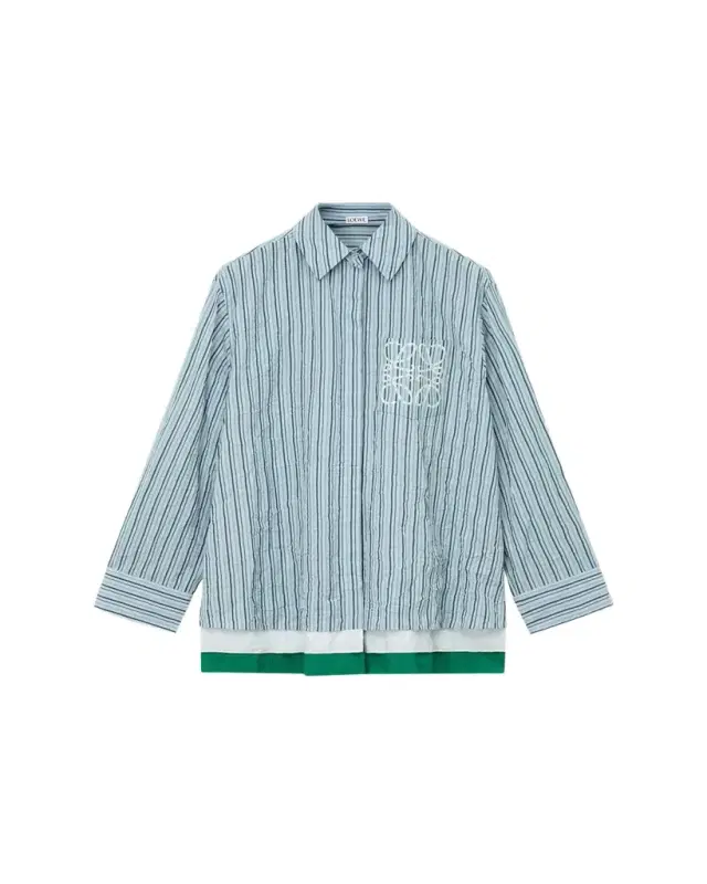 Striped Crinkled Cotton Button-Down Shirt