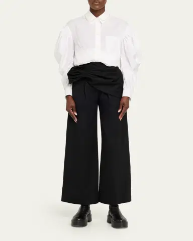 Simone Rocha Pearly-Collar Draped-Sleeve Cotton Button-Down Shirt | Thumbnail 2 Simone Rocha Pearly-Collar Draped-Sleeve Cotton Button-Down Shirt | Thumbnail 2