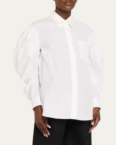 Simone Rocha Pearly-Collar Draped-Sleeve Cotton Button-Down Shirt | Thumbnail 4 Simone Rocha Pearly-Collar Draped-Sleeve Cotton Button-Down Shirt | Thumbnail 4