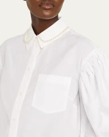 Simone Rocha Pearly-Collar Draped-Sleeve Cotton Button-Down Shirt | Thumbnail 5 Simone Rocha Pearly-Collar Draped-Sleeve Cotton Button-Down Shirt | Thumbnail 5