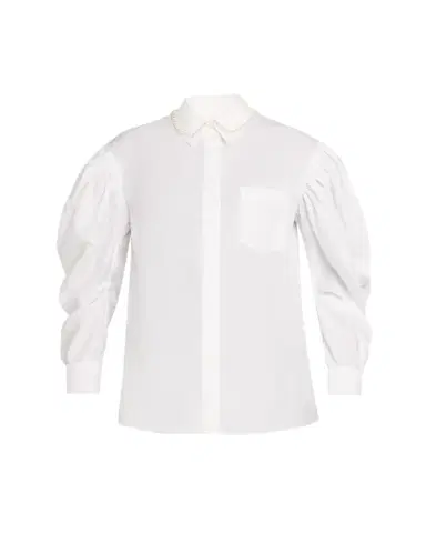 Simone Rocha Pearly-Collar Draped-Sleeve Cotton Button-Down Shirt | Thumbnail 1 Simone Rocha Pearly-Collar Draped-Sleeve Cotton Button-Down Shirt | Thumbnail 1