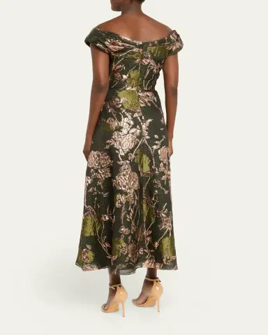 Lela Rose Metallic Floral Fil Coupe Dress | Thumbnail 3 Lela Rose Metallic Floral Fil Coupe Dress | Thumbnail 3