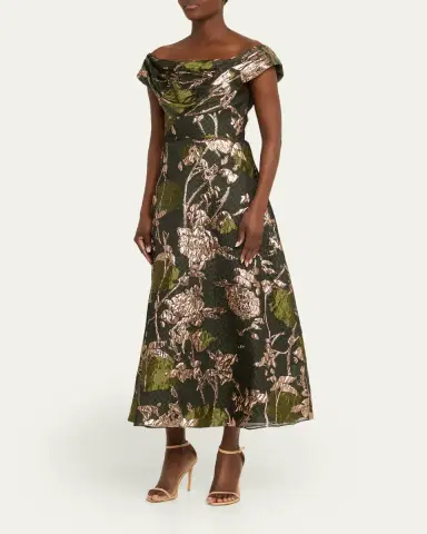 Lela Rose Metallic Floral Fil Coupe Dress | Thumbnail 4 Lela Rose Metallic Floral Fil Coupe Dress | Thumbnail 4