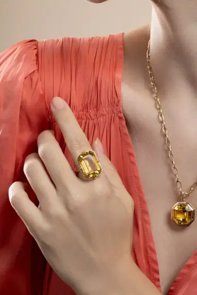 GOSHWARA Citrine Diamond Gossip Ring | Thumbnail 3