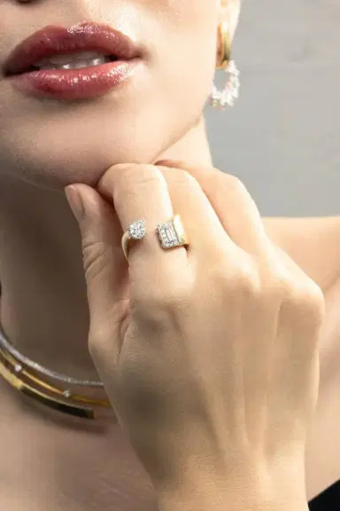 YEPREM Diamond Baguette Stackable Open Strada Ring | Thumbnail 3
