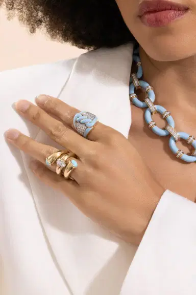 DAVID WEBB Diamond Light Blue Rope Ring | Thumbnail 2