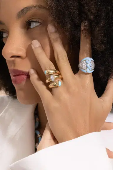 DAVID WEBB Diamond Light Blue Rope Ring | Thumbnail 3