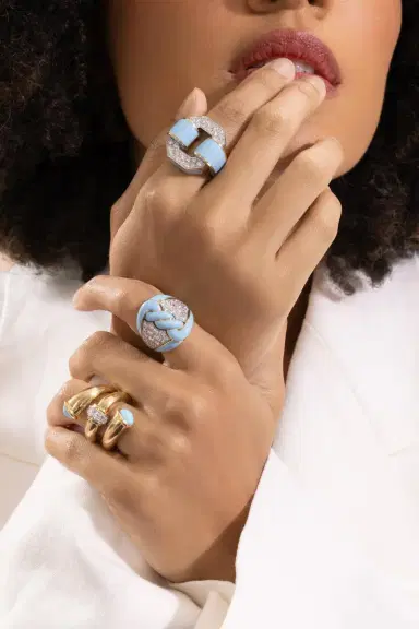 DAVID WEBB Diamond Light Blue Rope Ring | Thumbnail 4