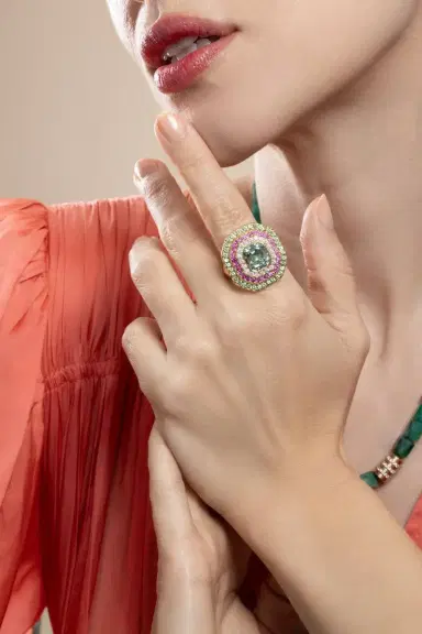 EDINA KISS Mint Tourmaline Sapphire Cushion Gemstone Ring | Thumbnail 2 EDINA KISS Mint Tourmaline Sapphire Cushion Gemstone Ring | Thumbnail 2
