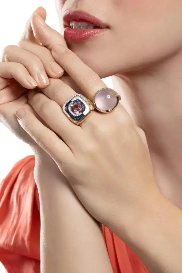 EDINA KISS Pink Tourmaline Pearl Mid Century Ring