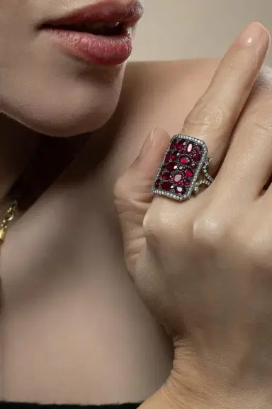 Sylva & Cie Ruby Diamond Ten Table Short Ring | Thumbnail 4