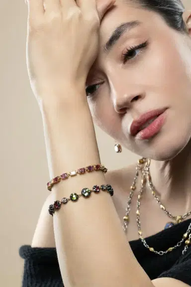 Sylva & Cie Tourmaline Diamond Old Euro Tennis Bracelet | Thumbnail 4