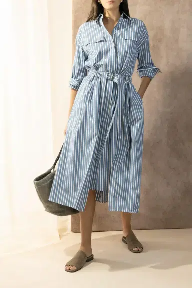 Brunello Cucinelli Wide Stripe Skirt Overlay Shirt Dress | Thumbnail 2