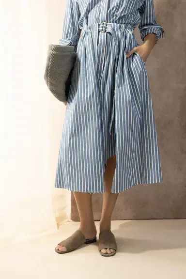 Brunello Cucinelli Wide Stripe Skirt Overlay Shirt Dress | Thumbnail 3