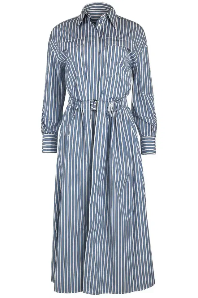 Brunello Cucinelli Wide Stripe Skirt Overlay Shirt Dress