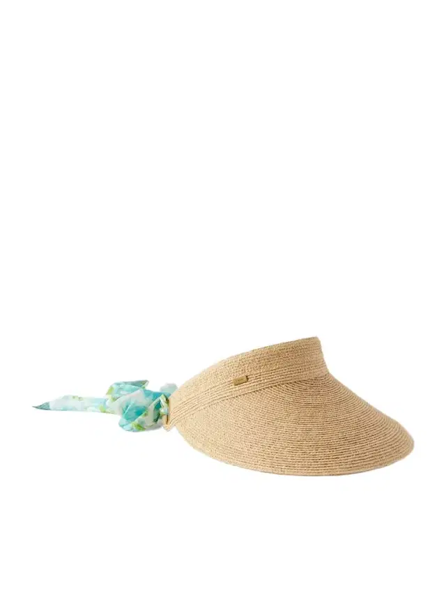 Printed Silk-trimmed Woven Raffia Sunhat