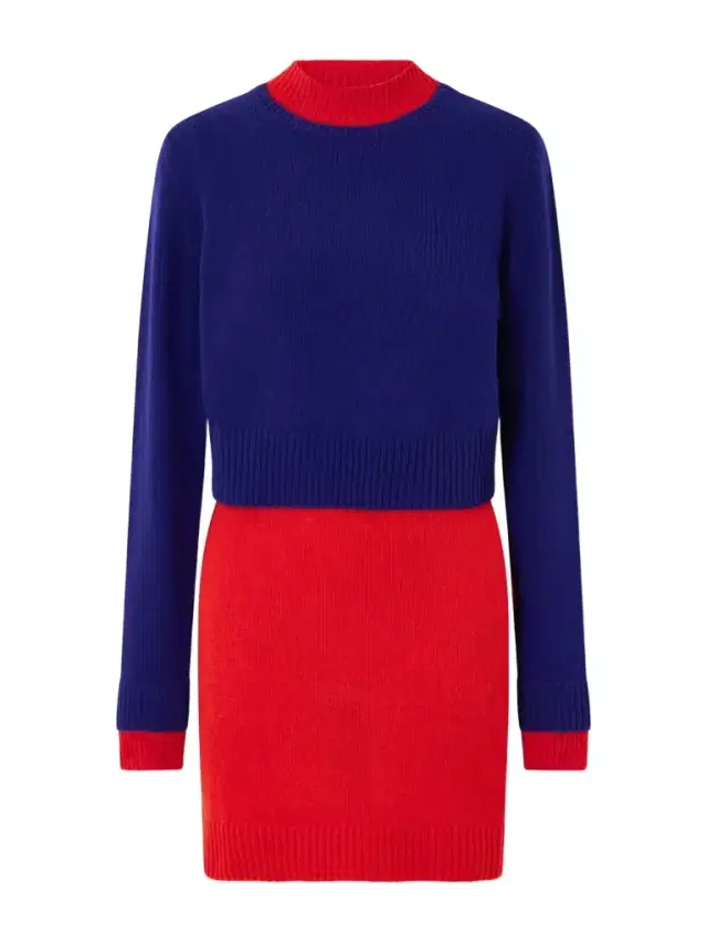 Two-tone Layered Wool-blend Mini Dress