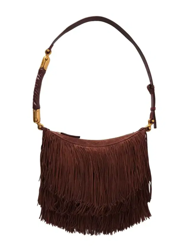 Balmain Ebene Fringed Suede Shoulder Bag