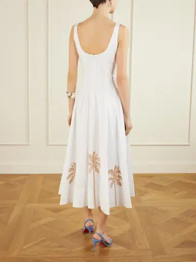 Staud Wells Pleated Printed Cotton-blend Poplin Midi Dress | Thumbnail 3 Staud Wells Pleated Printed Cotton-blend Poplin Midi Dress | Thumbnail 3