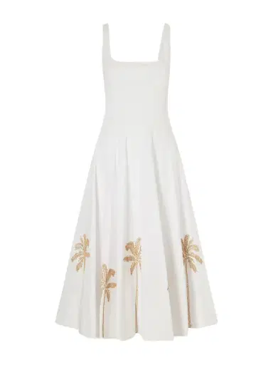 Staud Wells Pleated Printed Cotton-blend Poplin Midi Dress | Thumbnail 1 Staud Wells Pleated Printed Cotton-blend Poplin Midi Dress | Thumbnail 1