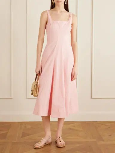 Staud Willow Pleated Cotton-blend Midi Dress | Thumbnail 2