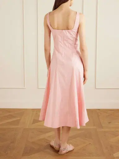 Staud Willow Pleated Cotton-blend Midi Dress | Thumbnail 3