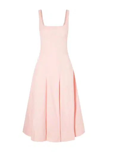 Staud Willow Pleated Cotton-blend Midi Dress | Thumbnail 1