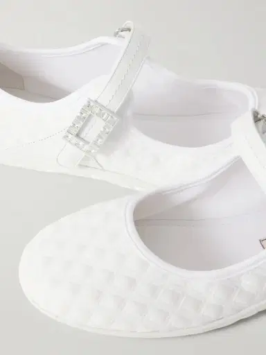 Roger Vivier Viv Low Buckled Leather And Rubber-trimmed Twill Ballet Flats | Thumbnail 5