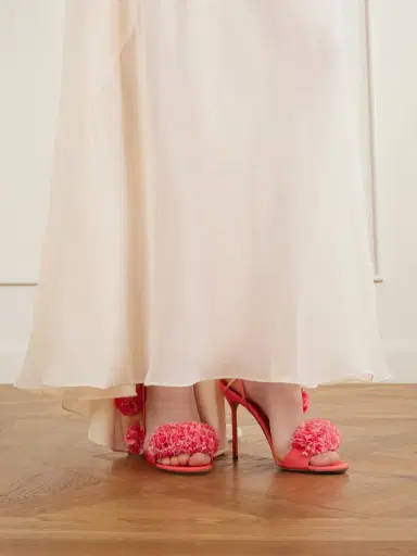 Aquazzura Cherry Kiss 105 Ruffled Chiffon And Leather-trimmed Grosgrain Sandals | Thumbnail 2