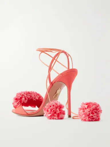 Aquazzura Cherry Kiss 105 Ruffled Chiffon And Leather-trimmed Grosgrain Sandals | Thumbnail 3